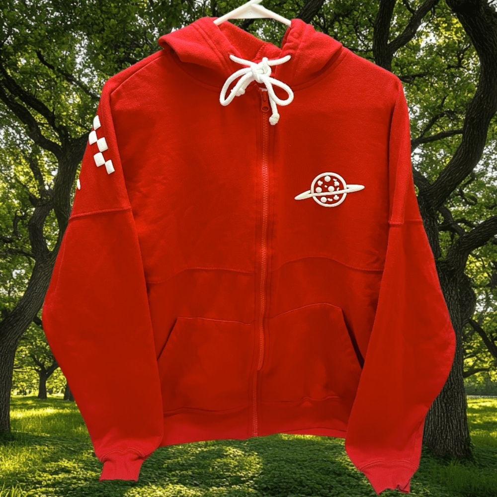 Disney Men’s Sweatshirt Pizza Planet zip up Red Spirit Jersey size M